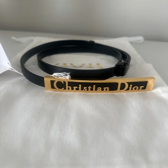 DIOR BLACK LEATHER SIGNATURE SLIM BELT 15MM Medium display picture 2